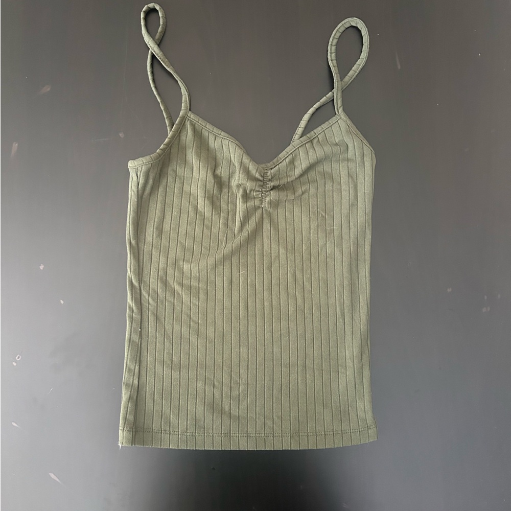 Olive Green Ribbed Cami Tank Top